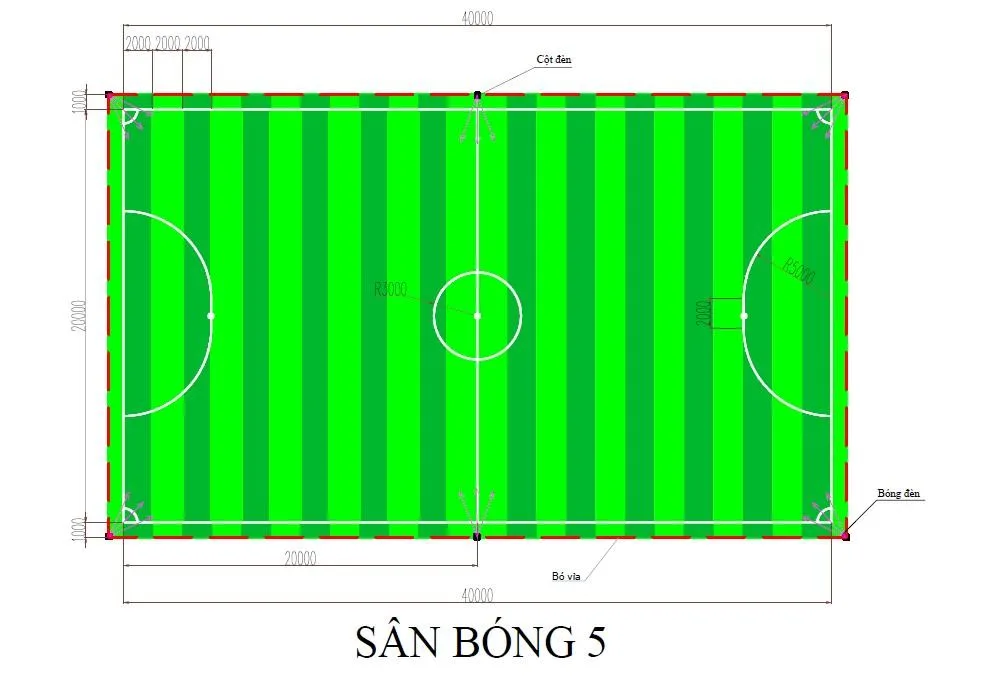 Bản vẽ kích thước sân bóng đá mini 5 người Bản vẽ kích thước sân bóng đá mini 5 người