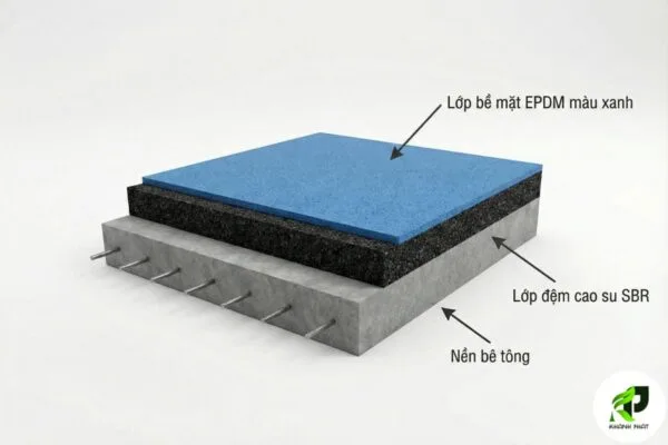 Cấu tạo 4 lớp của hệ thống bề mặt sân điền kinh Sandwich Cấu tạo 4 lớp của hệ thống bề mặt sân điền kinh Sandwich