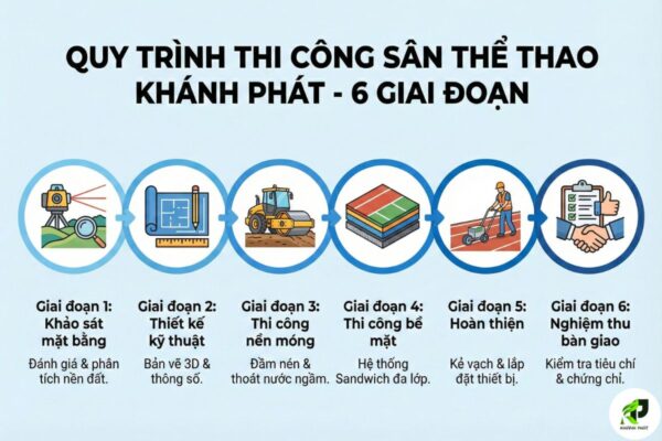 6 giai đoạn thi công sân điền kinh từ khảo sát đến nghiệm thu